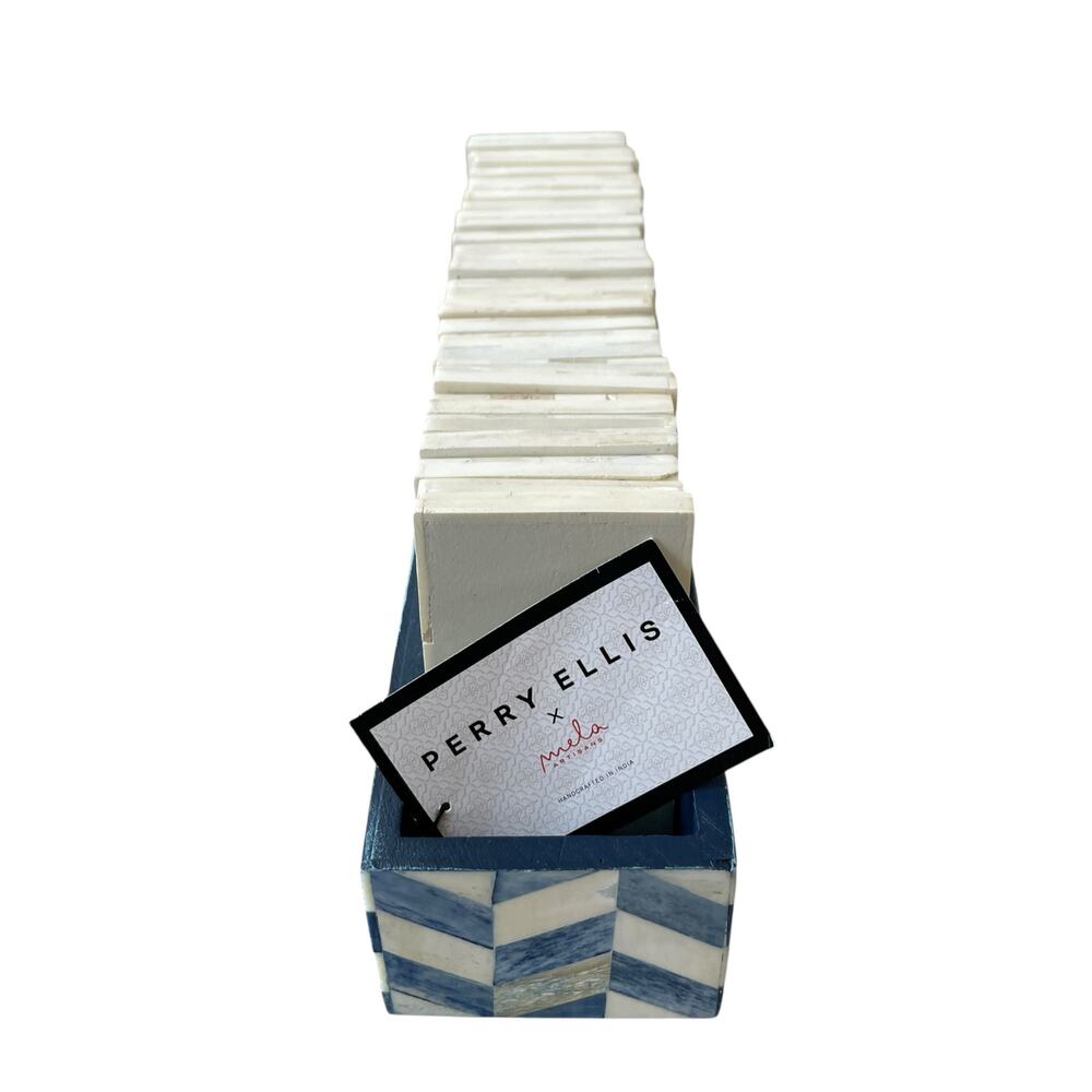 Perry Ellis x MELA ARTISANS 28pc Handcrafted Bone Inlay Domino Game Set NEW - Picture 16 of 16
